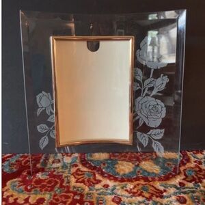 Vintage Art Deco Curved Glass Picture Frame Beveled Etched Rose Gold Tone
